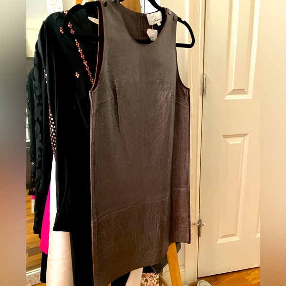 Gunmetal and Chocolate soft lamb leather tank dress by Philip Lim - NWT, size 0 - Picture 8 of 11